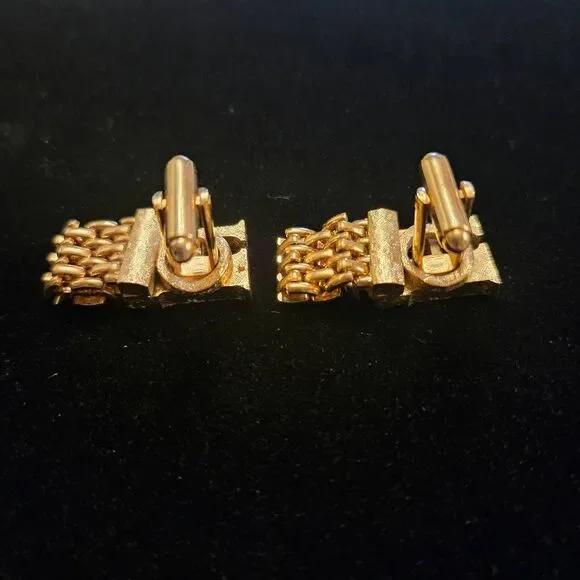 Vintage H Monogram Gold Tone Chain Cuff Links 70s - Picture 3 of 7